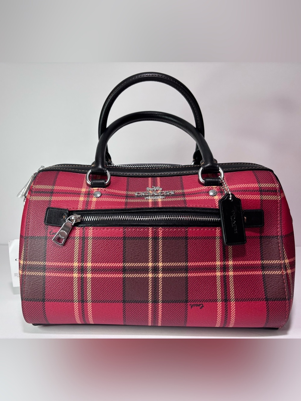 COACH NWT Rowan Satchel Red Tartan Plaid